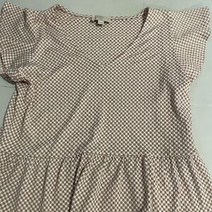 LOFT Petite Brown and White Gingham Top